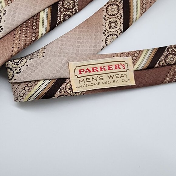 Lilly Dache Necktie Stripe Geometric Brown 3" W 54.5" L VTG Retro - Picture 6 of 6